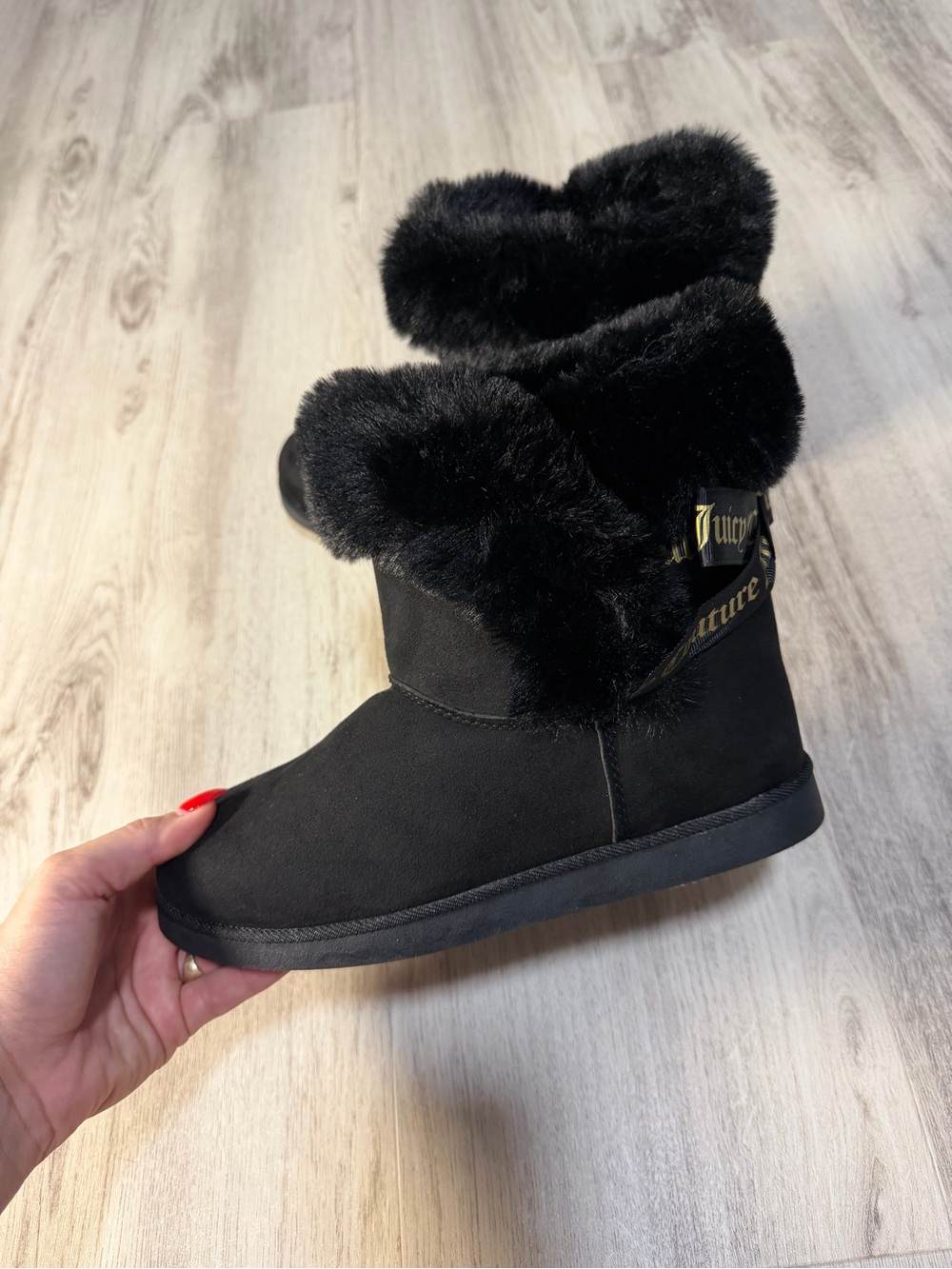 Juicy Couture Black Faux Fur Cuff Slip-On Boots